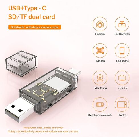 2 Pack USB SD Card Reader for PC, Micro SD Card to USB Adapter, Transparent Housing Dual USB and USB-C Plug Card Reader for Camera Memory Card Reader (2 Pack USB_USB-C) in Saudi Arabia