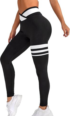 Floerns Women's High Waist Seamless Colorblock Striped Print Yoga Sports Leggings in Saudi Arabia