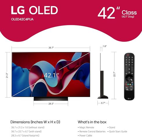تلفزيون LG ذكي فئة 42 بوصة OLED evo C4 Series معالج 4K شاشة مسطحة مع جهاز تحكم عن بعد سحري يعمل بالذكاء الاصطناعي مع Alexa مدمج (OLED42C4PUA، 2024) in Saudi Arabia
