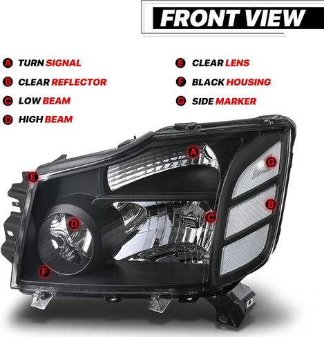 M-AUTO Headlamp Headlight Assembly Set Compatible with 04-15 Nissan Titan / 2004 2005 2006 2007 Armada, OE Style Black Housing Clear Clear Side Head Lights, Driver and Passenger Side in Saudi Arabia