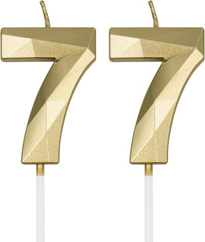 77th Birthday Candles for Cake, Gold Number 77 3D Diamond Shaped Candle Birthday Decorations Party Supplies for Women or Men in Saudi Arabia