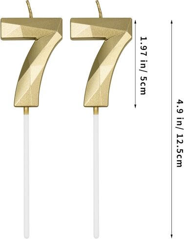77th Birthday Candles for Cake, Gold Number 77 3D Diamond Shaped Candle Birthday Decorations Party Supplies for Women or Men in Saudi Arabia