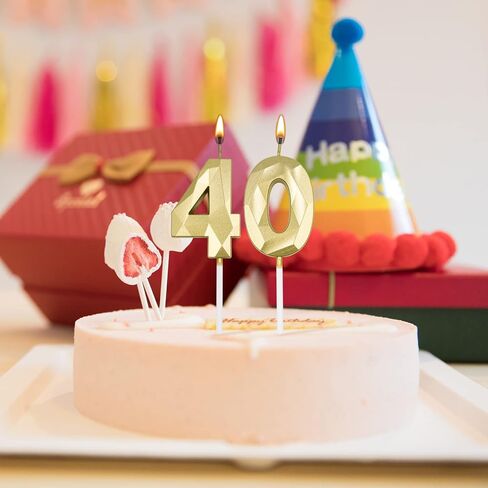 77th Birthday Candles for Cake, Gold Number 77 3D Diamond Shaped Candle Birthday Decorations Party Supplies for Women or Men in Saudi Arabia