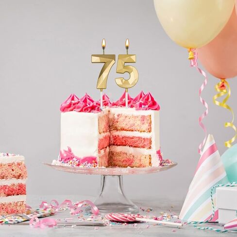 77th Birthday Candles for Cake, Gold Number 77 3D Diamond Shaped Candle Birthday Decorations Party Supplies for Women or Men in Saudi Arabia