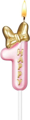Pink Birthday Candle, Cute Bow Knot Cake Numeral Candles Number Candles for Girls Birthday Anniversary Parties (Number 1) in Saudi Arabia