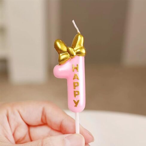 Pink Birthday Candle, Cute Bow Knot Cake Numeral Candles Number Candles for Girls Birthday Anniversary Parties (Number 1) in Saudi Arabia