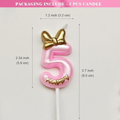 Pink Birthday Candle, Cute Bow Knot Cake Numeral Candles Number Candles for Girls Birthday Anniversary Parties (Number 1) in Saudi Arabia