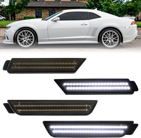 LED Side Marker Lights Front Rear Bumper Marker Lamps for 2010-2015 Chevy Camaro White, Smoked Lens Fender Reflectors 4PCS in Kuwait