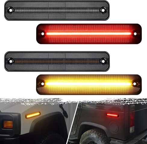 Partsam Smoked Full LED Side Marker Lights Kit Compatible With Hummer H2 2003 2004 2005 2006 2007 2008 2009 H2 Turn Signal Lights Lamps 144 SMD LED Sidemarker Lamps Replacement(2Amber+2Red) in Saudi Arabia