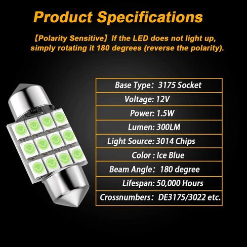 لمبة LED DE3175 من GIVEUBED، 31 مم 1.22 بوصة 3175 لمبة LED اكليل، لمبة LED فائقة السطوع DE3021 DE3022 مناسبة لأضواء قبة باب الخريطة الداخلية، حزمة من 6 قطع، أزرق in Kuwait