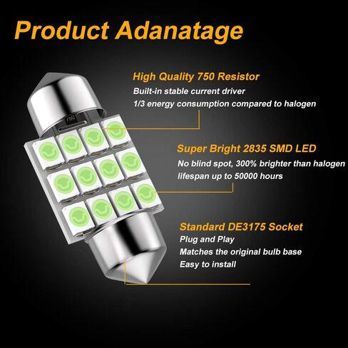 لمبة LED DE3175 من GIVEUBED، 31 مم 1.22 بوصة 3175 لمبة LED اكليل، لمبة LED فائقة السطوع DE3021 DE3022 مناسبة لأضواء قبة باب الخريطة الداخلية، حزمة من 6 قطع، أزرق in Kuwait