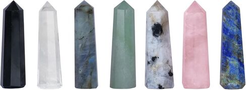 7 Pcs Crystal Tower Set - Crystal Wand - Healing Crystals Points - Rose Quartz - Clear Quartz - Lapis Lazuli - Chakra Wand Crystal Set - Reiki Supplies - Chakra Decor - Crystal Obelisk - Crystal Gifts in Kuwait