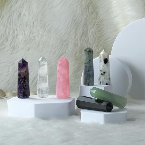 7 Pcs Crystal Tower Set - Crystal Wand - Healing Crystals Points - Rose Quartz - Clear Quartz - Lapis Lazuli - Chakra Wand Crystal Set - Reiki Supplies - Chakra Decor - Crystal Obelisk - Crystal Gifts in Kuwait