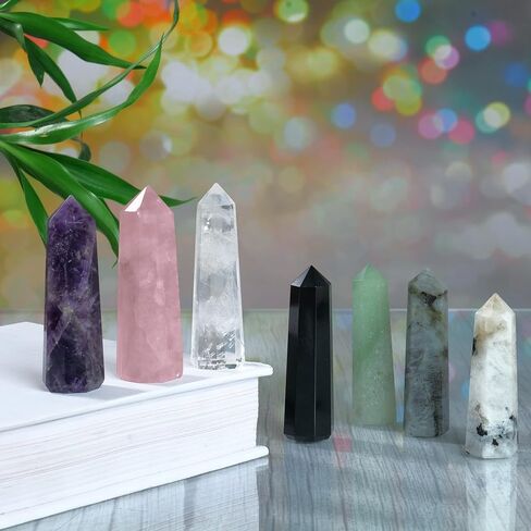 7 Pcs Crystal Tower Set - Crystal Wand - Healing Crystals Points - Rose Quartz - Clear Quartz - Lapis Lazuli - Chakra Wand Crystal Set - Reiki Supplies - Chakra Decor - Crystal Obelisk - Crystal Gifts in Kuwait
