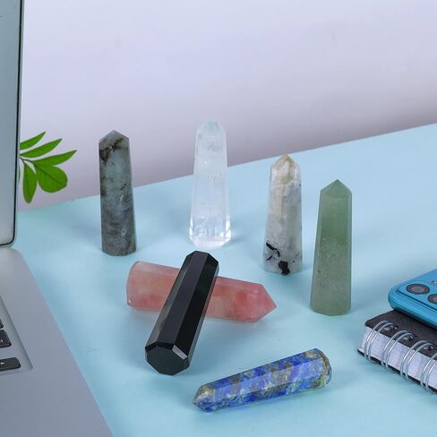 7 Pcs Crystal Tower Set - Crystal Wand - Healing Crystals Points - Rose Quartz - Clear Quartz - Lapis Lazuli - Chakra Wand Crystal Set - Reiki Supplies - Chakra Decor - Crystal Obelisk - Crystal Gifts in Kuwait