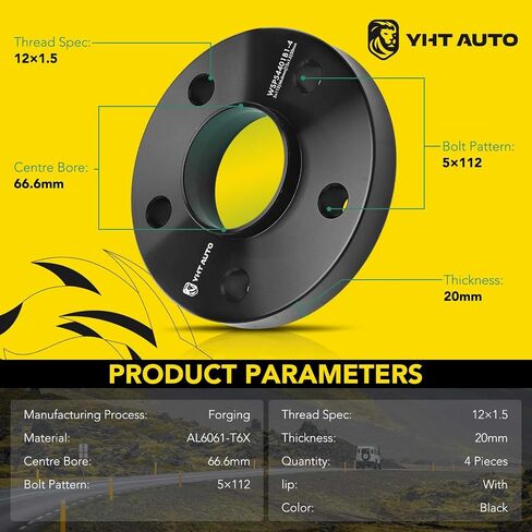 YHTAUTO 5x112mm Hub Centric Wheel Spacers 20mm Fits Mercedes-Benz C-Class C220, C230, C240, C280, C32 C43 AMG, E-Class E320, E420, E430, Tire Spacers w/ M12x1.5 Studs, 66.6mm Hub Bore 5 Lug 2PCS in Saudi Arabia