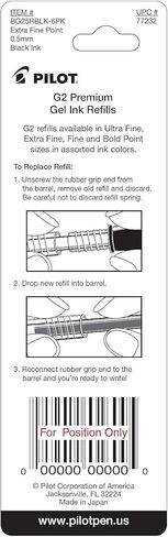 PILOT CORP. OF AMERICA Refill for G2 Gel, Dr. Grip Gel/Ltd, ExecuGel G6, Q7, Extra Fine, Black, 2/PK in Saudi Arabia