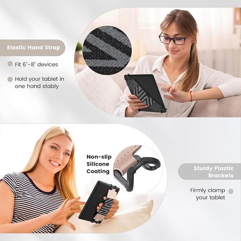 Moko Kindle Hand Strap for 6-8" Kindle eReaders Fire Tablet-Kindle/Kobo/Voyaga/Sony Kindle E-Book Tablet, High-Elasticity Lightweight Versatile Hand Strap Finger Grip Holder 2-Pack, Black+Shiny Black in Saudi Arabia