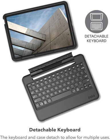 حافظة ZAGG Rugged Book iPad 10.9 بوصة (الجيل 10) - حافظة لوحة مفاتيح لاسلكية متينة، حماية من السقوط من الدرجة العسكرية، اقتران متعدد الأجهزة، لوحة مفاتيح بإضاءة خلفية قابلة للفصل، أسود in Saudi Arabia