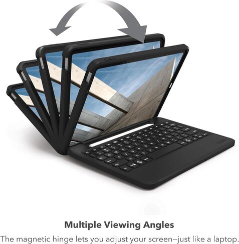 حافظة ZAGG Rugged Book iPad 10.9 بوصة (الجيل 10) - حافظة لوحة مفاتيح لاسلكية متينة، حماية من السقوط من الدرجة العسكرية، اقتران متعدد الأجهزة، لوحة مفاتيح بإضاءة خلفية قابلة للفصل، أسود in Saudi Arabia