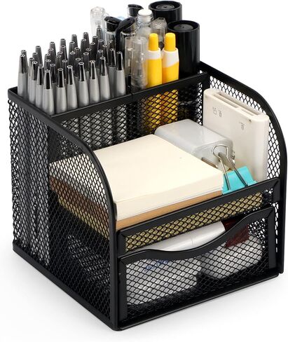 Mesh Desk Organizer, Metal Desk Pencil Pen holder for desk, Desktop Storage Pen Organizers, Office organization Home Art Supply Storage Box Multi-functional Caddy (Black) in Saudi Arabia
