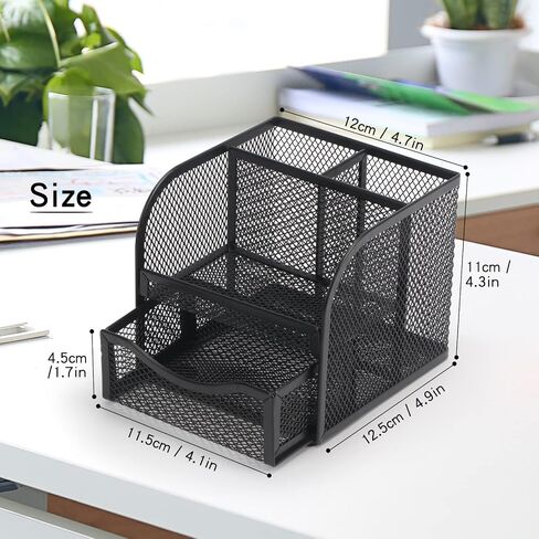 Mesh Desk Organizer, Metal Desk Pencil Pen holder for desk, Desktop Storage Pen Organizers, Office organization Home Art Supply Storage Box Multi-functional Caddy (Black) in Saudi Arabia
