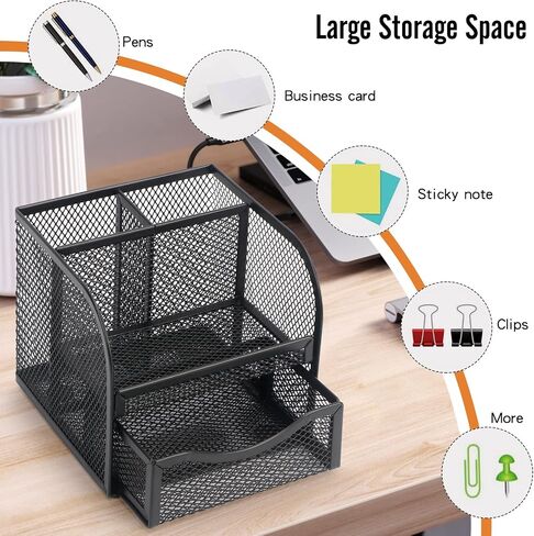 Mesh Desk Organizer, Metal Desk Pencil Pen holder for desk, Desktop Storage Pen Organizers, Office organization Home Art Supply Storage Box Multi-functional Caddy (Black) in Saudi Arabia