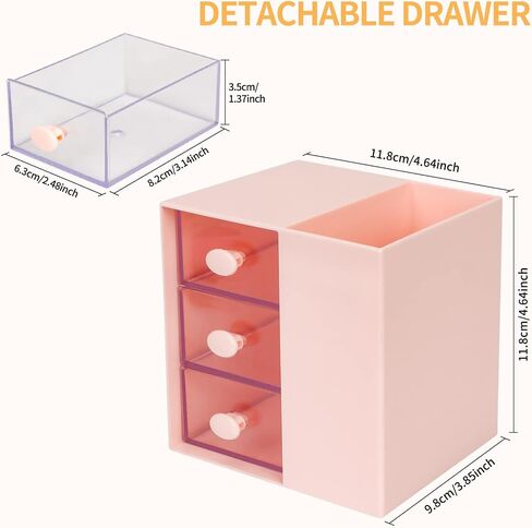 Toplive Desk Pencil Pen Holder, Office Desk Organizers Desktop Storage Pen Organizers with 3 Independent Drawers Stationery Supplies for Office,School,Home,Pink in Saudi Arabia