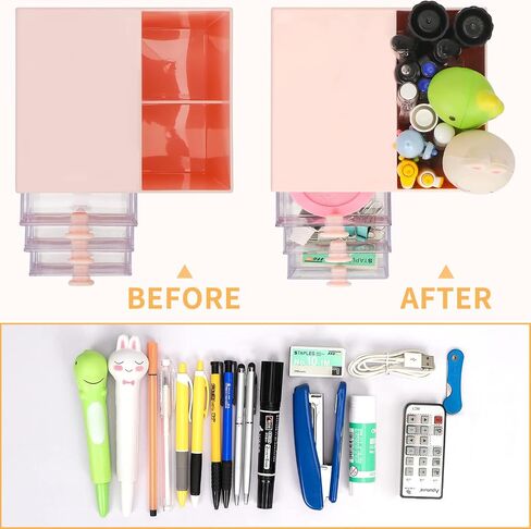 Toplive Desk Pencil Pen Holder, Office Desk Organizers Desktop Storage Pen Organizers with 3 Independent Drawers Stationery Supplies for Office,School,Home,Pink in Saudi Arabia