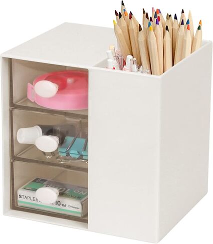 Toplive Desk Pencil Pen Holder, Office Desk Organizers Desktop Storage Pen Organizers with 3 Independent Drawers Stationery Supplies for Office,School,Home,Pink in Saudi Arabia