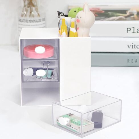 Toplive Desk Pencil Pen Holder, Office Desk Organizers Desktop Storage Pen Organizers with 3 Independent Drawers Stationery Supplies for Office,School,Home,Pink in Saudi Arabia