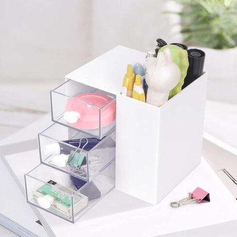 Toplive Desk Pencil Pen Holder, Office Desk Organizers Desktop Storage Pen Organizers with 3 Independent Drawers Stationery Supplies for Office,School,Home,Pink in Saudi Arabia
