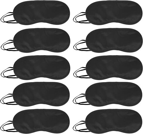 عبوة من 10 أقنعة نوم للعين، غطاء لنوم العين، غطاء للعين للنوم والسفر ومستلزمات الحفلات (أسود) in Kuwait