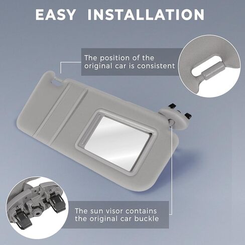 SCITOO Right Passenger Side Gray Sun Visor Assembly fit for 2006 2007 2008 2009 2010 2011 for Toyota Camry Without Sunroof(74310-06750-B0) in Kuwait