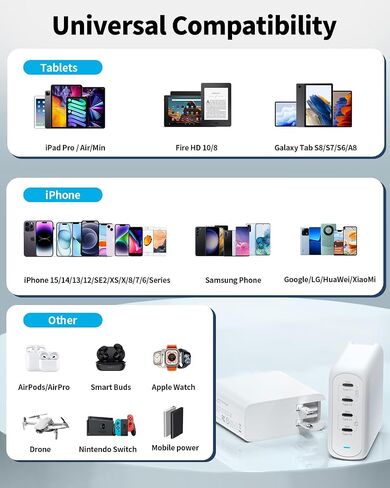 كتلة شاحن USB C بقوة 130 وات، شاحن حائط RARVEL 4 منافذ قابل للطي صغير الحجم لهاتف iPhone 15/14 وiPad Pro/Air وGalaxy S23/S22 وPixel وMotorola in Saudi Arabia