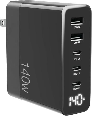 شاحن USB C بقوة 140 وات، محول طاقة شحن سريع CHIPOFY GaN بـ 5 منافذ LED PD 100W PPS 45W QC60W لأجهزة MacBook iPhone 14 Plus 13 12 Pro Max iPad Samsung Galaxy S22/S21 والمزيد in Kuwait