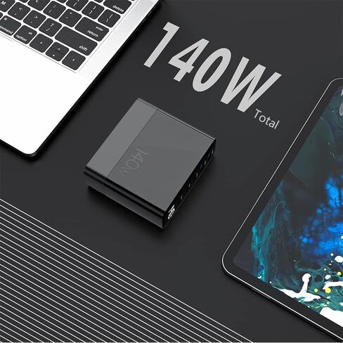 شاحن USB C بقوة 140 وات، محول طاقة شحن سريع CHIPOFY GaN بـ 5 منافذ LED PD 100W PPS 45W QC60W لأجهزة MacBook iPhone 14 Plus 13 12 Pro Max iPad Samsung Galaxy S22/S21 والمزيد in Kuwait