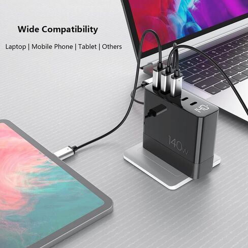 شاحن USB C بقوة 140 وات، محول طاقة شحن سريع CHIPOFY GaN بـ 5 منافذ LED PD 100W PPS 45W QC60W لأجهزة MacBook iPhone 14 Plus 13 12 Pro Max iPad Samsung Galaxy S22/S21 والمزيد in Kuwait