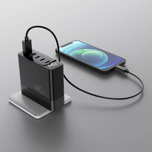 شاحن USB C بقوة 140 وات، محول طاقة شحن سريع CHIPOFY GaN بـ 5 منافذ LED PD 100W PPS 45W QC60W لأجهزة MacBook iPhone 14 Plus 13 12 Pro Max iPad Samsung Galaxy S22/S21 والمزيد in Kuwait