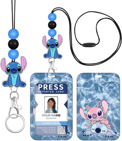 Teacher Lanyard for ID Badge Card, Cute Blue Women Men Beaded Breakaway Neck Lanyards Cartoon Name Tag Badges Holder Aesthetic Work Keys Accessories Gift in Kuwait