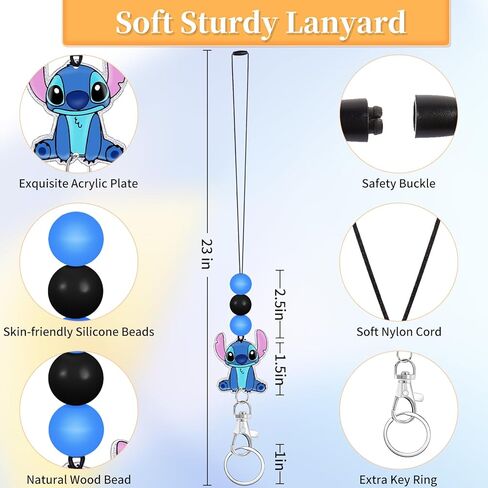 Teacher Lanyard for ID Badge Card, Cute Blue Women Men Beaded Breakaway Neck Lanyards Cartoon Name Tag Badges Holder Aesthetic Work Keys Accessories Gift in Kuwait