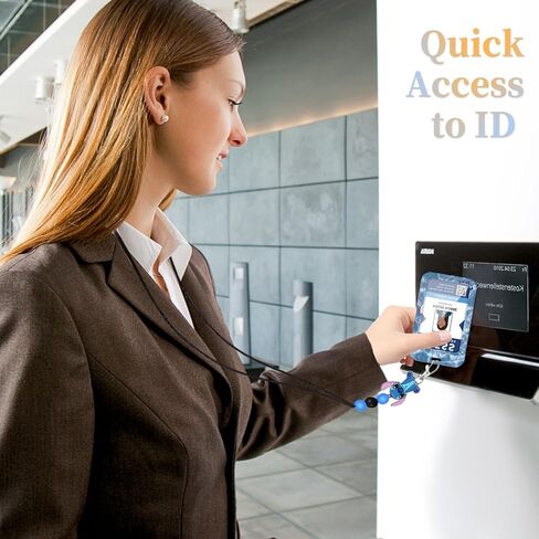 Teacher Lanyard for ID Badge Card, Cute Blue Women Men Beaded Breakaway Neck Lanyards Cartoon Name Tag Badges Holder Aesthetic Work Keys Accessories Gift in Kuwait