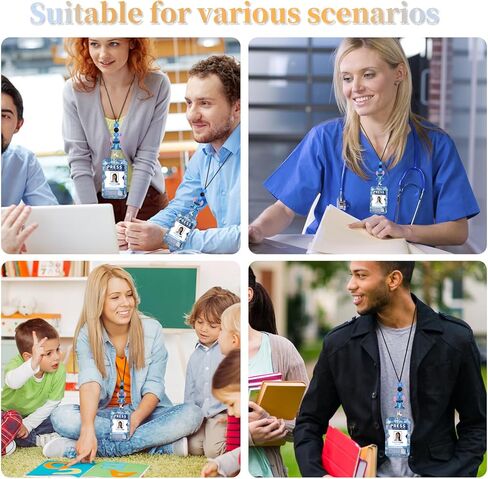 Teacher Lanyard for ID Badge Card, Cute Blue Women Men Beaded Breakaway Neck Lanyards Cartoon Name Tag Badges Holder Aesthetic Work Keys Accessories Gift in Kuwait