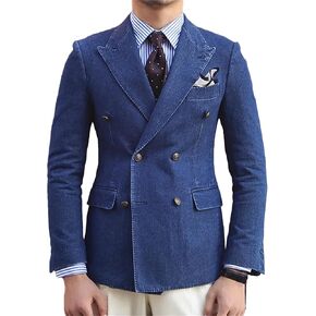 Men's Double Breasted Denim Blazer Jackets Notched Lapel Clothing Fashion Casual Daily Office Basic Coat in Saudi Arabia