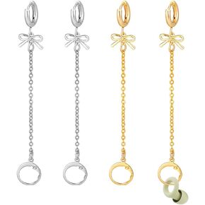 PH PandaHall 4pcs Earplug Earrings Loop Holder Noise Reducing Loop Switch Earplug Earrings with Bowknot Charms for Women Home Office Platinum/Golden, 3.7 Inch in Saudi Arabia