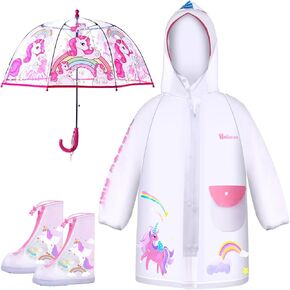chuarry 3 PCS Unicorn Smbrella raincoat مجموعة صافية لمواصف ديناصور أحذية المطر المظلة المطيرة (يونيكورن ، ل) in Saudi Arabia