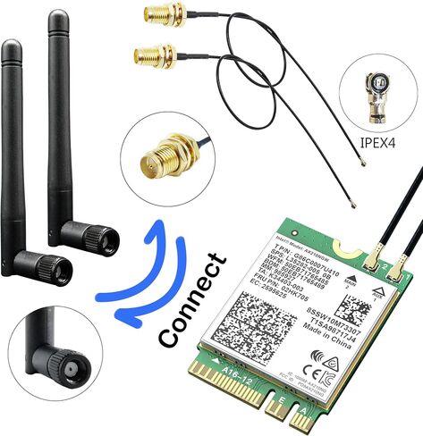 WiFi Antenna PC Bluetooth Antenna Dual Band 2.4Ghz 5Ghz 3dBi RP-SMA Male (with No Pin) for Gaming Motherboard, RV Camera, PCIE M.2 Wireless Card, Router - 2 Pack in Saudi Arabia