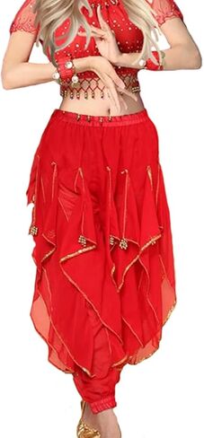 Women's Belly Dance Tribal for Harem Pants Halloween Trousers Bloomers Gold Trim Dance Pants in Saudi Arabia