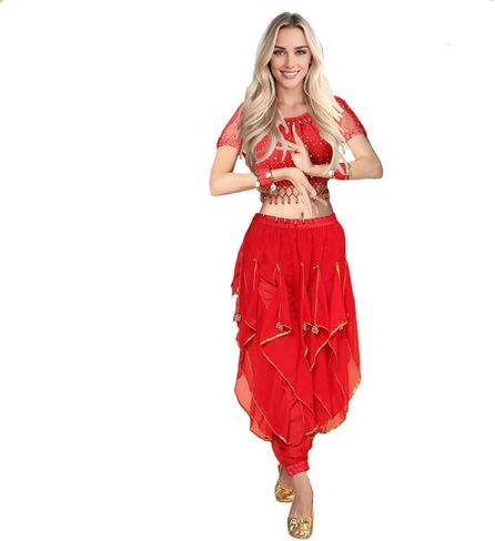 Women's Belly Dance Tribal for Harem Pants Halloween Trousers Bloomers Gold Trim Dance Pants in Saudi Arabia