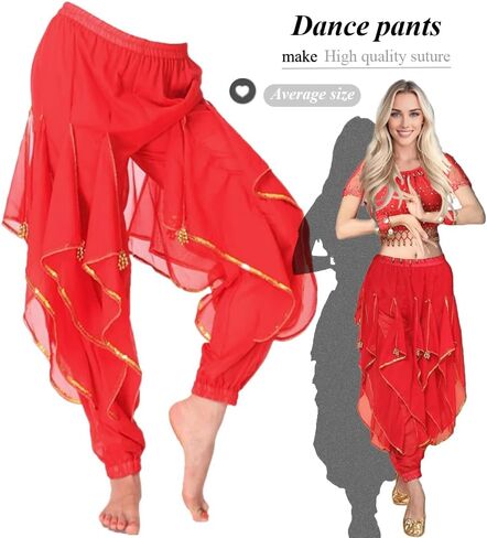 Women's Belly Dance Tribal for Harem Pants Halloween Trousers Bloomers Gold Trim Dance Pants in Saudi Arabia